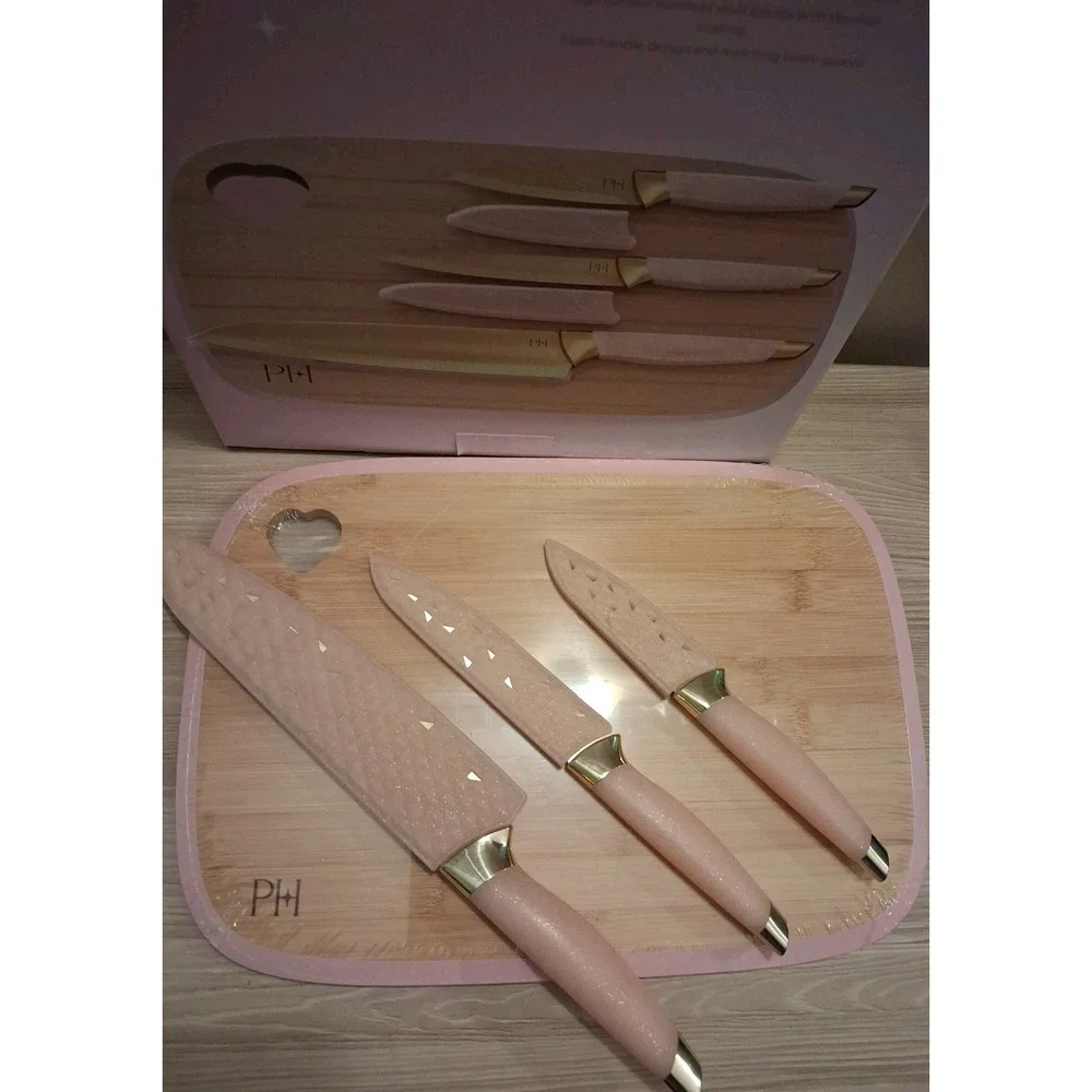 Paris Hilton 7-Piece Bamboo Cutting Board & Stainless Steel Knives Set